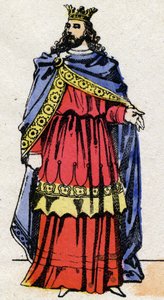 Merovingische dynastie: Portret van Childerik III (714-755) Koning der Franken van 743 tot 751. Epinal afbeelding uit het einde van de 19e eeuw. Privécollectie.