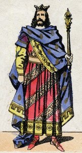 Merovingische dynastie: Portret van Clotaire IV (685-719) Koning der Franken van Austrasië van 717 tot 719. Epinal afbeelding uit het einde van de 19e eeuw. Privécollectie.