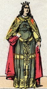 Merovingische Dynastie: Portret van koningin Clothilde, vrouw van Dagobert III. Epinal afbeelding eind 19e eeuw. Privécollectie. door French School