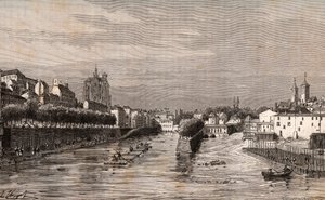 Metz - uitzicht op de haven Saint-Georges - Moselle - gravure in 