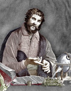 Michel de Nostredame, aka Nostradamus (1503-1566) Franse astroloog en arts, gravure, ingekleurd document door French School