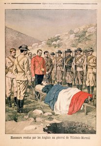 Militaire eerbetonen aan generaal Georges de Villebois-Mareuil (1847-1900) door de Britten op de begraafplaats van Boshof, illustratie uit Le Petit Journal, 29 april 1900