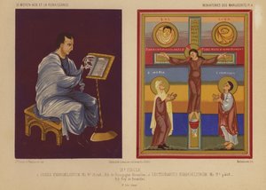 Miniaturen uit 9e-eeuwse verluchte manuscripten (chromolitho) door French School