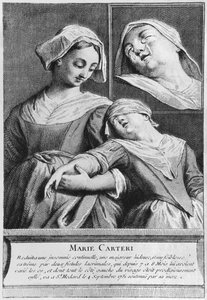 Wonderbaarlijke genezing van een blinde vrouw, Marie Carteri, op het graf van Diaken François de Paris op de parochiebegraafplaats Saint-Médard in Parijs door French School