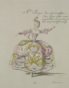 Miss Puvigne als Lucht, in Zoroastre, een libretto door Cahusac, gecomponeerd door Jean-Philippe Rameau, facsimile door A. Guillaumot Fils, 1749 (kleurgravure)
