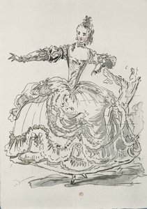 Miss Puvigne als Het Levende Standbeeld, in Pigmalion, een libretto door Lamotte, gecomponeerd door Jean-Philippe Rameau, 1748 (kleurgravure)