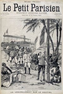 Mission Marchand: landing aan de bovenloop van de Nijl - in "Le Petit Parisien" van 02/10/1898 (gravure) door French School