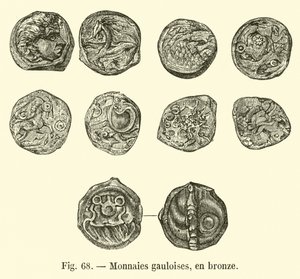 Gallische munten, in brons (gravure) door French School