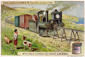Monorailtrein in Ierland, promotionele reclamekaart voor Veritable Extrait de Viande Liebig