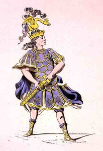 Monsieur Le Kain als Achilles, in Iphigenia in Aulis, door Jean Racine 1679 (kleurgravure) door French School