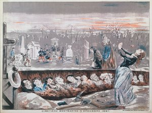 Begraafplaats Montmartre, 4 december 1851 (kleurenlitho) door French School
