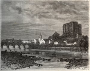 Montrond-les-Bains, departement van de Loire in de Rhone-Alpes regio - gravure in 