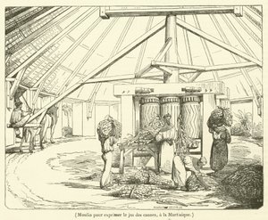 Molen om het sap van suikerriet te persen, in Martinique door French School