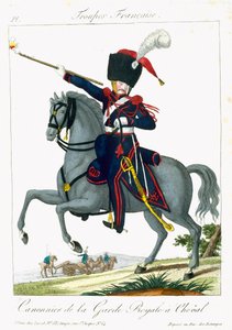 Bereden Kanonnier van de Koninklijke Wacht, uit Troupes Francaises, uitgegeven bij Basset, Parijs