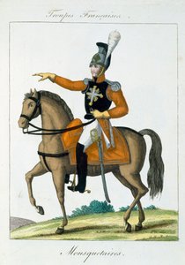 Bereden Musketier, uit Troupes Francaises, uitgegeven bij Basset, Parijs