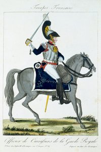 Bereden Officier van de Cuirassiers van de Koninklijke Wacht, uit Troupes Francaises, uitgegeven bij Basset, Parijs