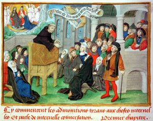Ms.230 fol.57 Monnik die predikt over imitatie, uit Sermons sur la Passion et Traites Divers door Jean de Gerson (1363-1429)