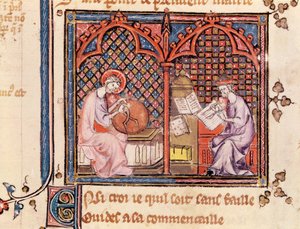 Het Woord, Schepper van de Wereld en De Auteur die zijn Boek Schrijft, uit Ovide Moralise geschreven door Chretien Legouais door French School