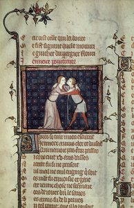 Ms 1126 fol.8r Jeugd en liefde omhelzen, uit Le Roman de la Rose door Guillaume de Loris en Jean de Meung