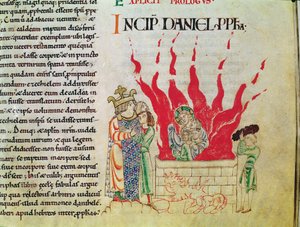Ms 12-15 t.3 f.64 De kinderen in de oven, uit de Bijbel van Etienne Harding