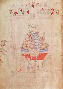 Ms. 1215 t.3 fol.13v Koning David in majesteit in het centrum van Jeruzalem, 1109 door French School