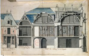 Ms 130736 Dwarsdoorsnede van een vleugel van het Kasteel van Versailles gebouwd door Louis Le Vau door French School