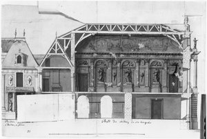 Ms 130736 Zuid-noord doorsnede van de Grand Salon en de Salle de Diane van het Kasteel van Versailles gebouwd door Louis Le Vau (1612-70)