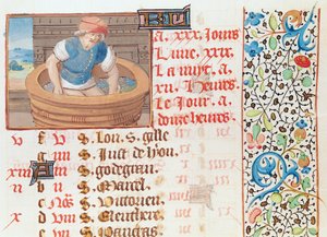 Ms 134 September: Druiven stampen, uit een getijdenboek door French School