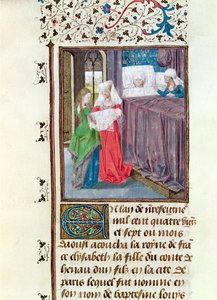 Ms 149 t.3 f.119 De geboorte van Lodewijk (1187-1226) in 1187, uit de Histoire des Nobles Princes de Hainaut, door Jacques de Guise