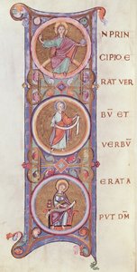 Ms 14 fol.60v Geïllustreerde initiaal I die het begin van het Evangelie van St. Johannes afbeeldt