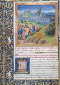 Ms. 1581 f. 108v Illustratie uit Boek VI (Van de dood van Eli tot de dood van Saul), Hoofdstuk 1 van de Oudheden van de Joden (Antiquitates Judaicae) door Flavius Josephus - De vernietiging die kwam door French School