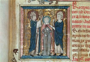 Ms 16261 f.1 Inhuldiging van St. Genevieve, uit de Censier de l