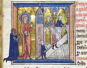 Ms 16261 f.20 Bouw van de abdij, uit de Censier de l