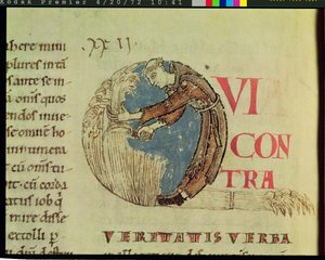 Ms 170 fol.75v Gehistorieerde initiaal Q met een cisterciënzermonnik die oogst, uit Moralia in Job door Paus Gregorius de Grote