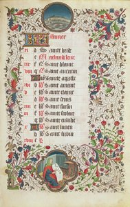 Februari: Vissen en een man die feestviert, uit een Getijdenboek, begin 15e eeuw door French School