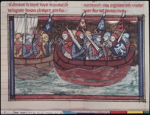 Inscheping voor het buitenland, uit Le Roman de Godefroi de Bouillon, 1337