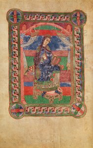 Ms 250 fol.43v St. Radegund (518-87) op een troon, uit het Leven van St. Radegund door French School