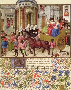Ms 2617 Theseus maakt een triomfantelijke intocht in Athene, uit La Teseida, door Giovanni Boccaccio (1313-75) 1340-41