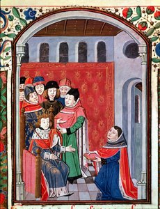 Ms 3045 fol.1 Jean de Meung (1240-1305) biedt zijn vertaling aan Philippe le Bel (1268-1314) uit De Consolatione Philosophiae door Boethius door French School