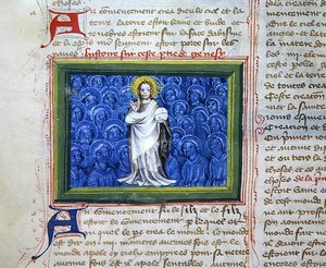 God omringd door engelen, uit de Bijbel des Grands Augustins door French School