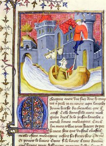 Ms 3480 Ridder ontsnapt uit een kasteel met de hulp van een dame, uit het Livre de Messire Lancelot du Lac door French School