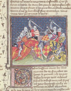 Ms 3480 Ridders in gevecht, uit het Livre de Messire Lancelot du Lac door French School