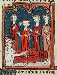 Ms 372 fol.165v Een man in zijn ziekbed, uit Decrets de Gratien door French School