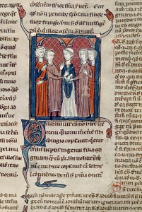 Ms 372 fol.168 Een huwelijksceremonie, uit Decrets de Gratien door French School
