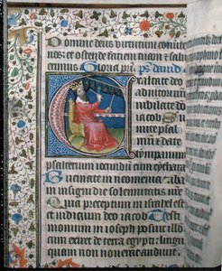 Ms 376 Koning David speelt een beiaard, illustratie uit een psalter, begin 15e eeuw door French School