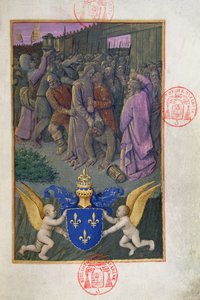 Ms 473 Judas kust Christus, miniatuur uit de Heures de Charles de France, ca. 1466-69 door French School