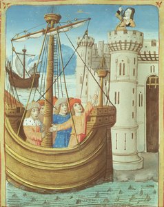 Het vertrek van Aeneas en de dood van Dido, uit De Aeneis van Vergilius met een commentaar van Servius, 1469 door French School