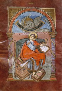 Ms 4 fol.101v St. Lucas, uit het Evangelie van St. Riquier, c.800 door French School