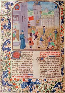 Werken in de wijngaard, uit Livre des Prouffitz Champestres door Pietro de Crescenzi (1230-1321)