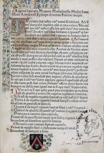 Eerste pagina uit Regimen Sanitatis, 1483